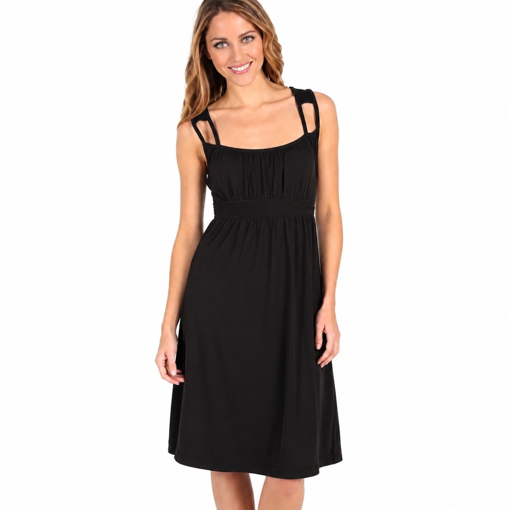 The North Face Women Black Smocked Waist Tencel Blend Active Sun Dress XS